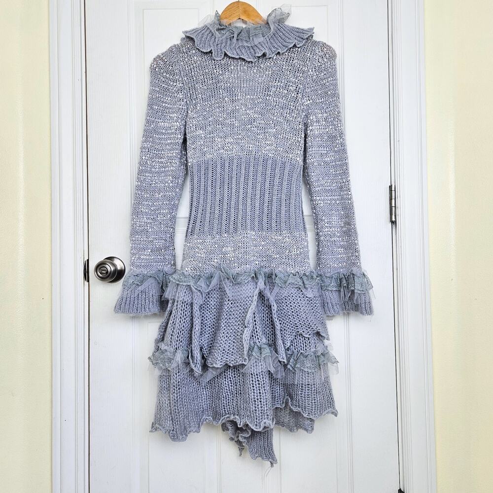 Y2K Whimsy Ruffle Lace Tulle Long Cardigan Witchy Fairy Boho Penny Lane Size S - Picture 9 of 12